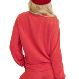 Racing Red Corded MERRY Graphic Long Sleeve Top and Shorts Set