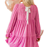 Strawberry Pink Flounce Sleeve Tiered Ruffled Velvet Mini Dress