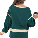 Black Color Contrast Loose Pullover and Lace-up Waist Skort Set