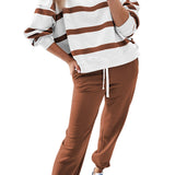 Red Stripe Drop Shoulder Pullover and Jogger Pants Set