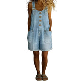 Women’s High-Waisted Sleeveless Denim Shorts Jumpsuit