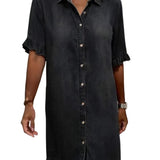 Women's Faux Denim Ruffle-Sleeve Shirt Dress