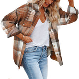 Gold Flame & Grey Plaid Button Up Collared Flannel Shacket