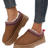 Chestnut Suede Contrast Print Round Toe Plush Lined Flats