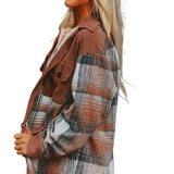 Cinnamon Plaid Corduroy Patchwork Pocket Loose Shacket