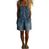 Women’s High-Waisted Sleeveless Denim Shorts Jumpsuit