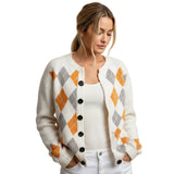 DIAMOND PATTERN Round-Neck Long-Sleeve Cardigan Jacket