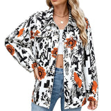 Botanical Print Drop-Shoulder Denim Jacket