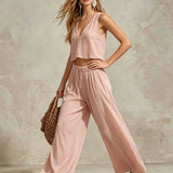 Women's V-Neck Sleeveless Camisole Top & Wide Leg Pants Set