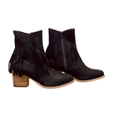 Sandra Fringe Booties in Black