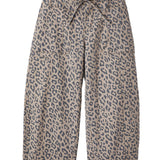 Khaki Leopard Printed Drawstring Elastic Waistband Pocketed Wide Leg Jeans