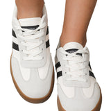 White Striped Lace Up Flat Sneakers