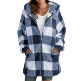 Plaid Hooded Zip-Up Oversized Jacket
