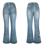 Women's High-Waist Vintage Stretchy Slim-Fit Flared Denim Pants