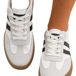 White Striped Lace-up Flat Sneakers