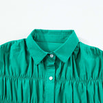 Bright Green Shirred Ruffle Sleeve Button Up Short Dress