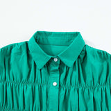 Bright Green Shirred Ruffle Sleeve Button Up Short Dress