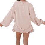 Jet Stream Corded Lantern Sleeve Top High Waist Ruffled Mini Skirt Set