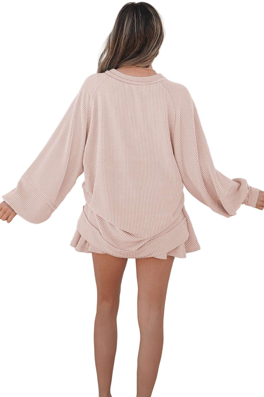 Jet Stream Corded Lantern Sleeve Top High Waist Ruffled Mini Skirt Set