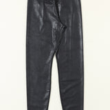 Black Crossed Dip Waist Sleek Leather Leggings