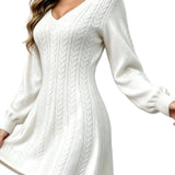 Women's V-Neck Cable-Knit Pullover Dress