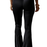 Black V Shape High Waist Flared Leggings