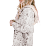 Khaki Plaid Removable Hood Buttoned Shacket
