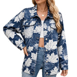 Botanical Print Drop-Shoulder Denim Jacket