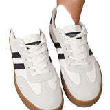 White Striped Lace-up Flat Sneakers