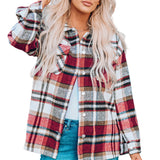 Geometric Plaid Print Pocketed Shacket