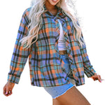 Orange Plaid Print Loose Vintage Shirt