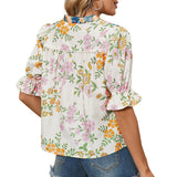Multicolour Half Sleeve Boho Floral Pop of Color Neckline Blouse