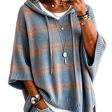 Plaid Knit Hooded Batwing Sweater