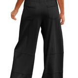 Bonbon Mineral Wash Exposed Seam Drawstring Elastic Waistband Wide Leg Cargo Pants