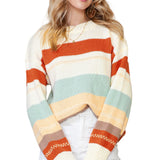 White Striped Color Block Drop Shoulder Knit Sweater