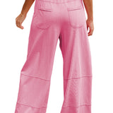 Bonbon Mineral Wash Exposed Seam Drawstring Elastic Waistband Wide Leg Cargo Pants