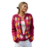 DIAMOND PATTERN Round-Neck Long-Sleeve Cardigan Jacket