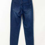 Ashleigh Blue Multiple Pockets Straight Leg Washed Stretchy Knit Casual Jeans