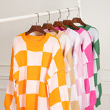 Dark Brown Checkered Bishop Sleeve Sweater