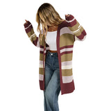Color-Block Striped Knit Cardigan Coat