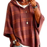 Plaid Knit Hooded Batwing Sweater