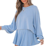 Jet Stream Corded Lantern Sleeve Top High Waist Ruffled Mini Skirt Set