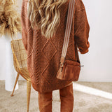 Parchment Cable Knit Drop Shoulder Loose Fit Sweater Dress