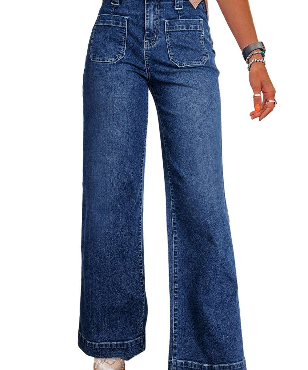 Sail Blue Wide Leg Pocketed High Waist Jeans