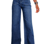 Sail Blue Wide Leg Pocketed High Waist Jeans