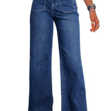 Sail Blue Wide Leg Pocketed High Waist Jeans