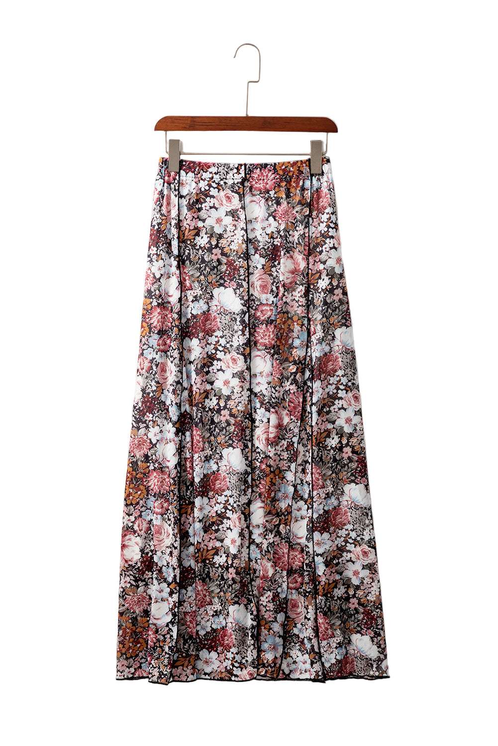 Brown Floral Print High Waist Maxi Skirt