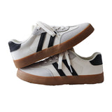 White Striped Lace Up Flat Sneakers