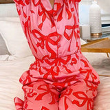 Pink Bow Sleeve Pajama Set