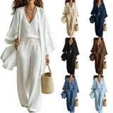 Women's 3-Piece Cardigan, Sleeveless Vest & Wide Leg Pants Set